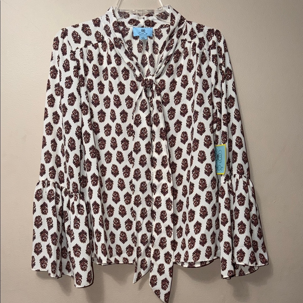 CeCe White and Brown Floral Women's Blouse